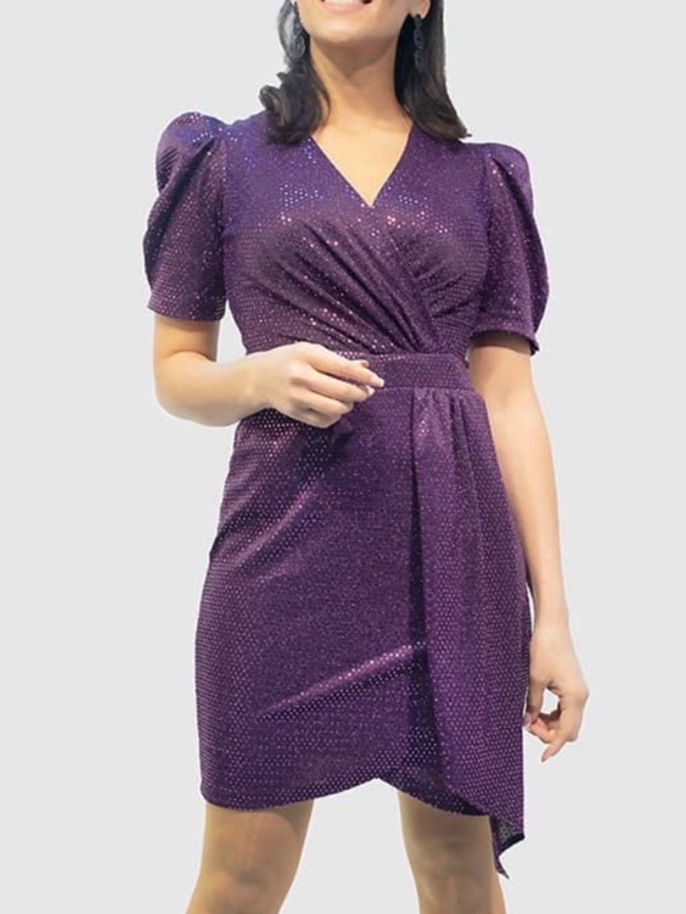 Stunning Sparkly Barbie Purple dress with short puff sleeve